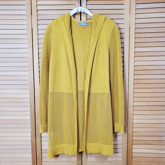 Marled Reunited Yellow Hooded Open Front Cardigan M - Picture 1 of 5